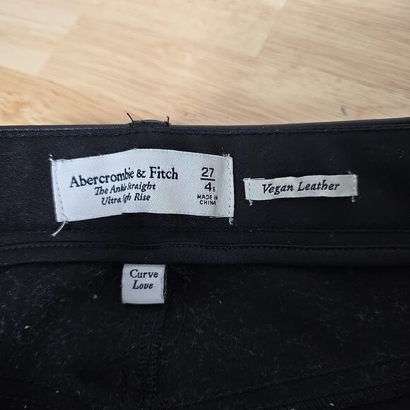 Abercrombie Fitch Ankle Straight Ultra High Rise Vegan Leather Pants Black 27 4s - Picture 2 of 8